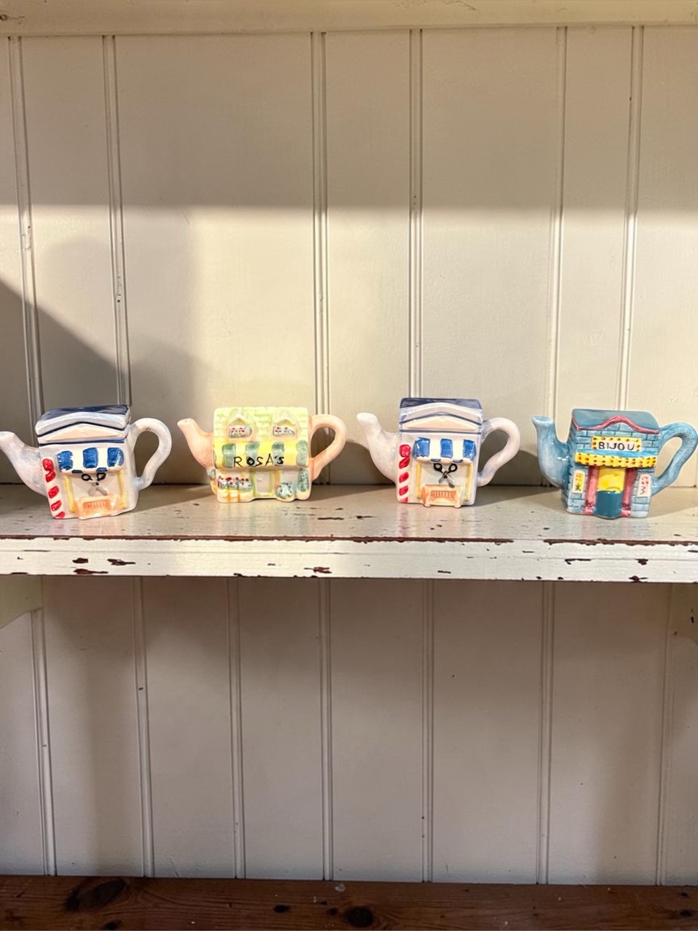 Collectible Red Rose Tea Teapot series from 1997  set of 3 Roseville Buildings.